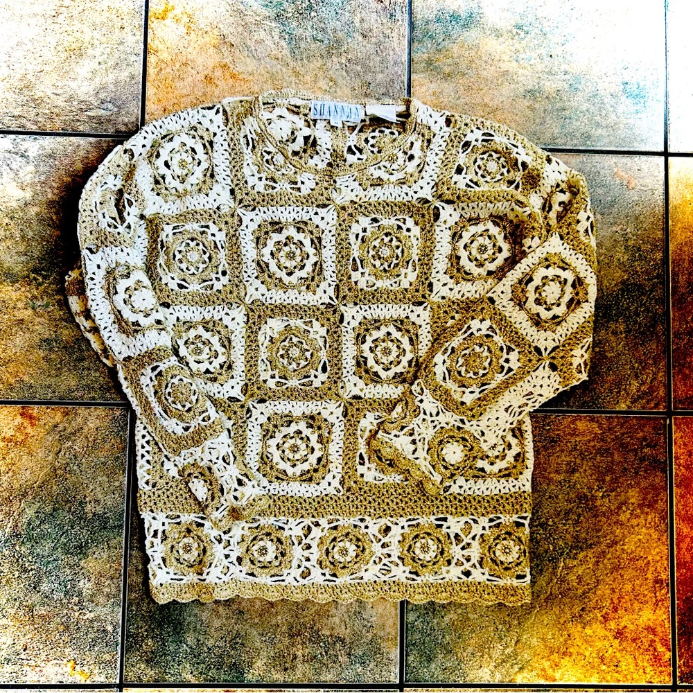 Vintage Shannon Women’s Crochet Granny Square Sweater size Medium